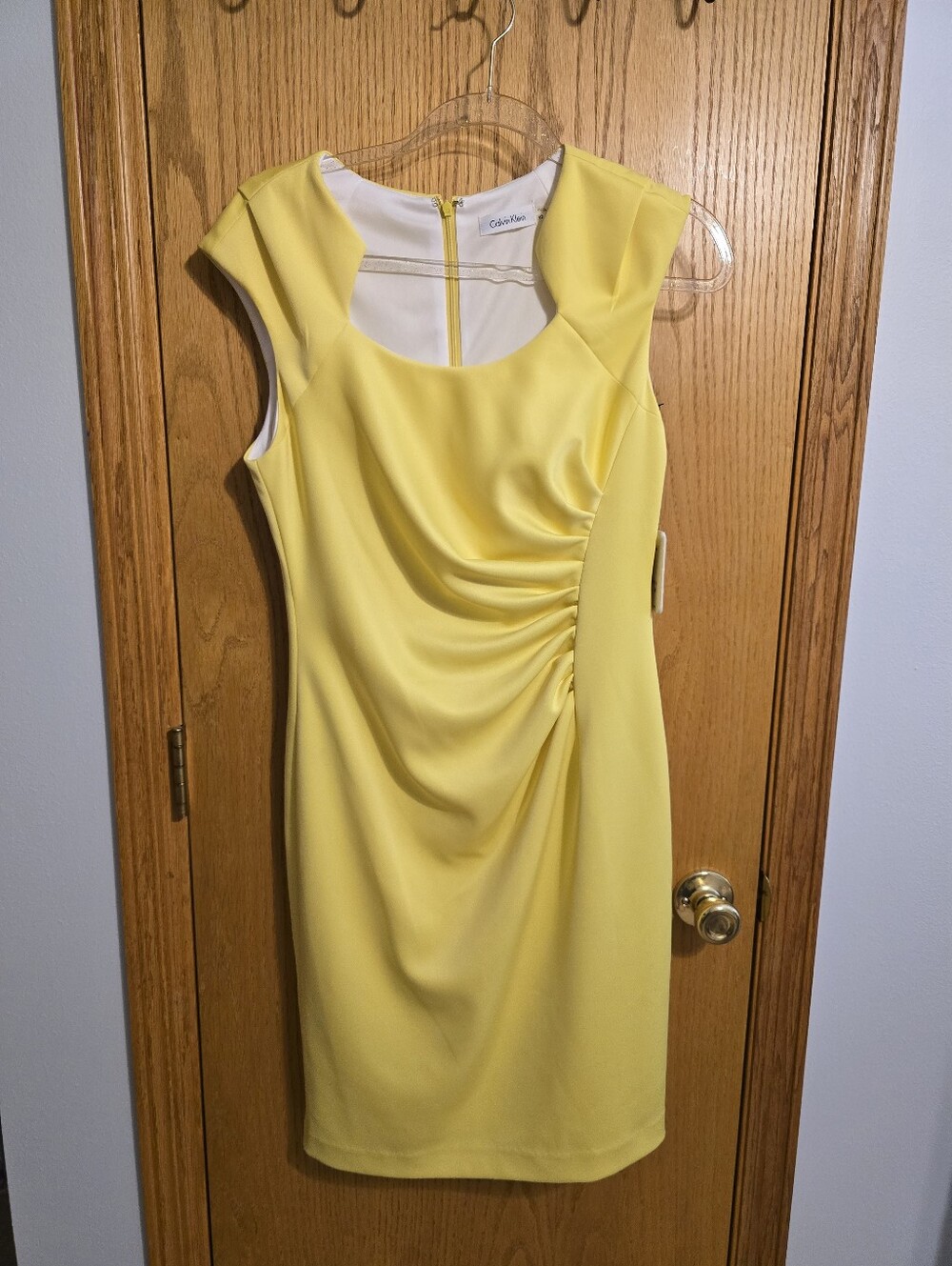 Calvin Klein Bright Yellow Ruched Sheath Midi Dress NWT
